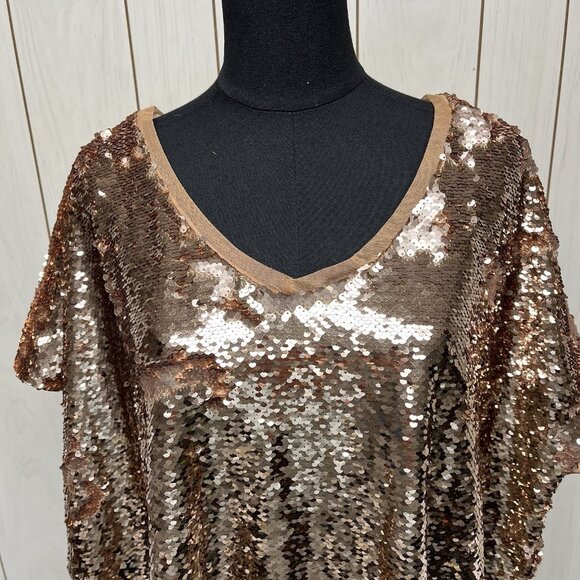 Roaman's Sequin Rose Gold Evening Blouse Sz 30W, glam cocktail party top - Picture 2 of 9